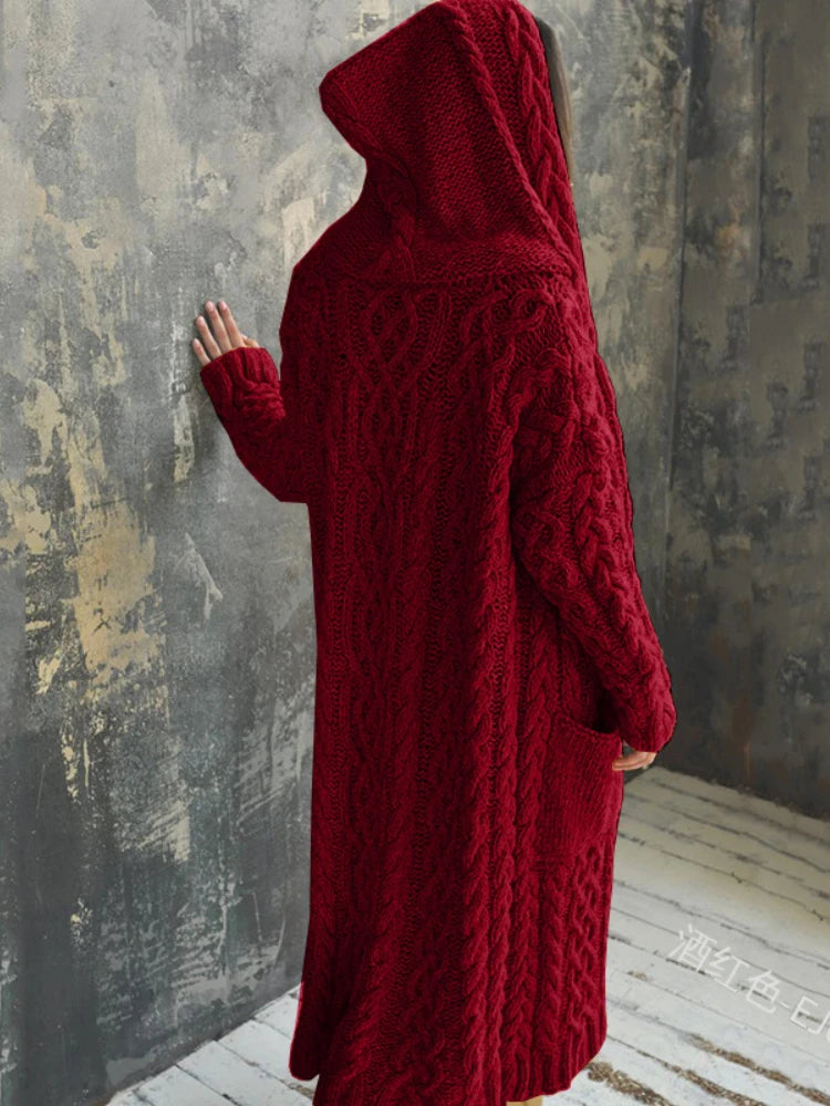 Fashion Women Sweaters 2023 Autumn/winter Solid Hooded Long Knitted Cardigan Knitwears Women's Clothing Oversized Cardigan Tops