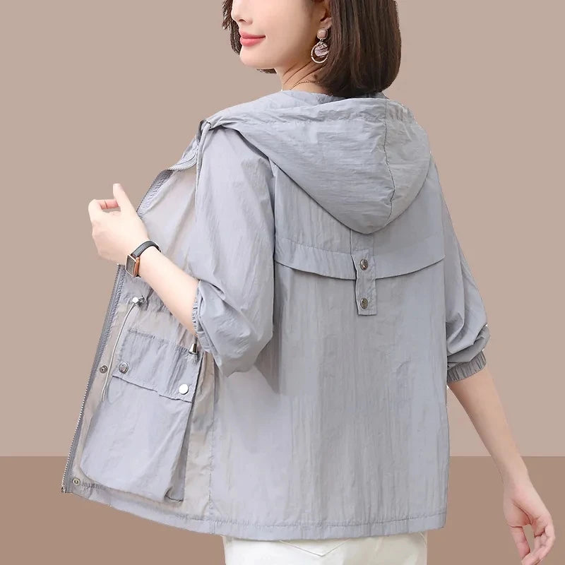 2023 New Summer Women's Jacket Thin Coat Casual Windbreaker Sun Protection Jackets Basic Zipper Coat Tops Female