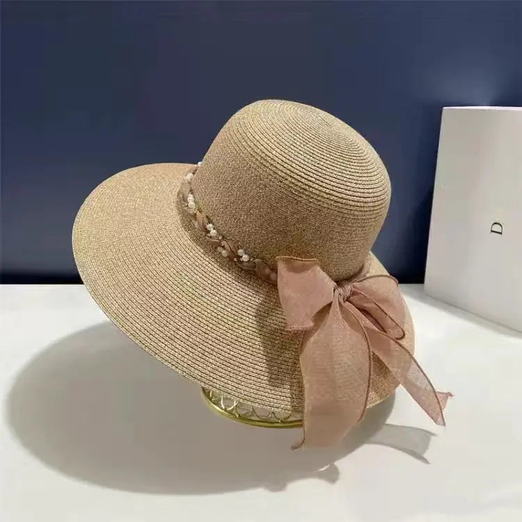 French Lace Strap Big Brim Beach Hat for Women