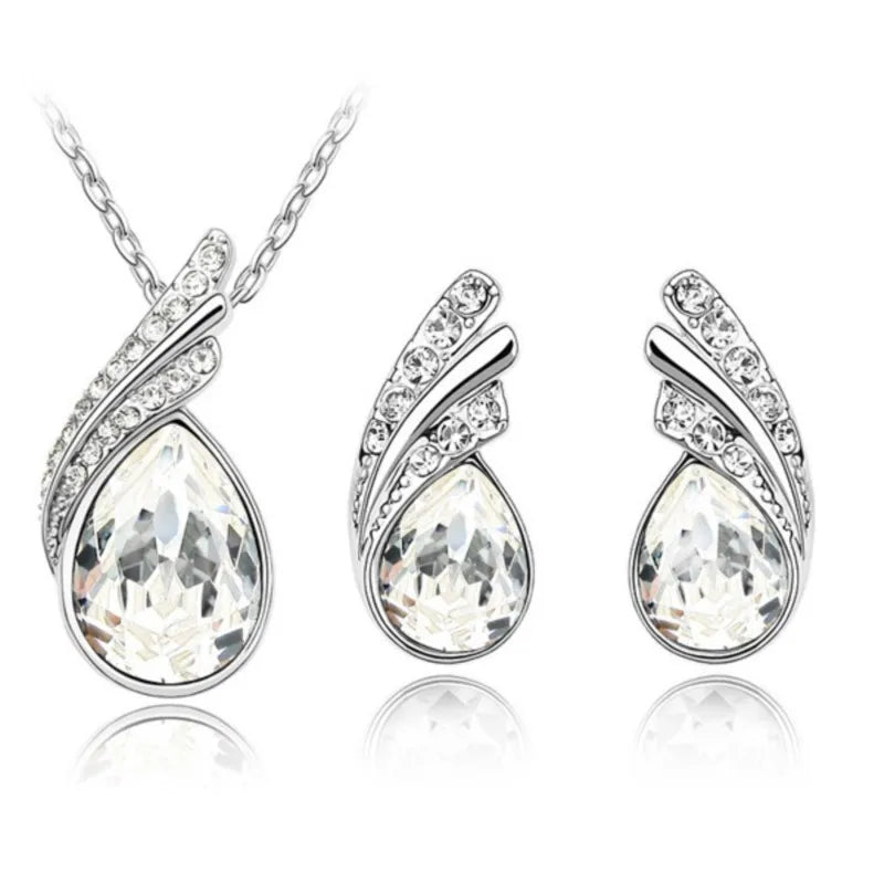 Leaf water feather wings Crystal Pendant Fashion Jewelry sets lover girl dropshipping AAAA+ quality cute romantic birthday gifts