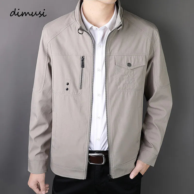 DIMUSI Men's Jackets Spring Autumn Casual Men Slim Fit Business Jacket Man Outwear Stand Collar Windbreaker Coats Clothing