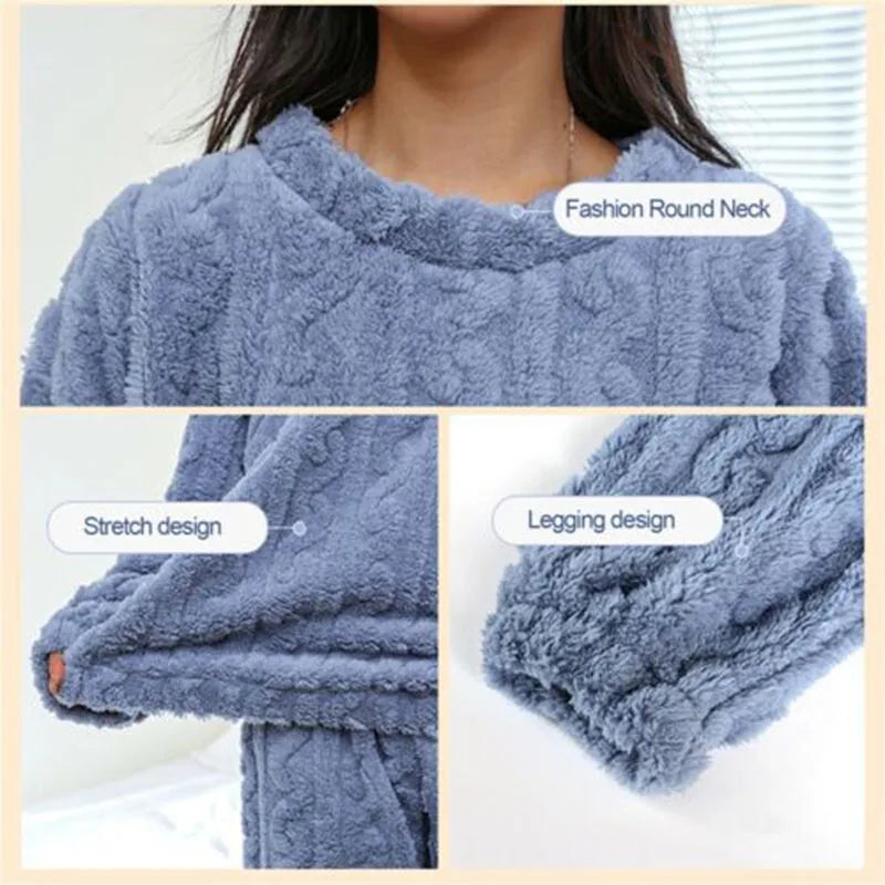 Winter Women'S New Warm Coral Velvet Pajamas Soft Thickened Round Neck Top  Pants Casual Wear Couple Versatile Home Furnishings