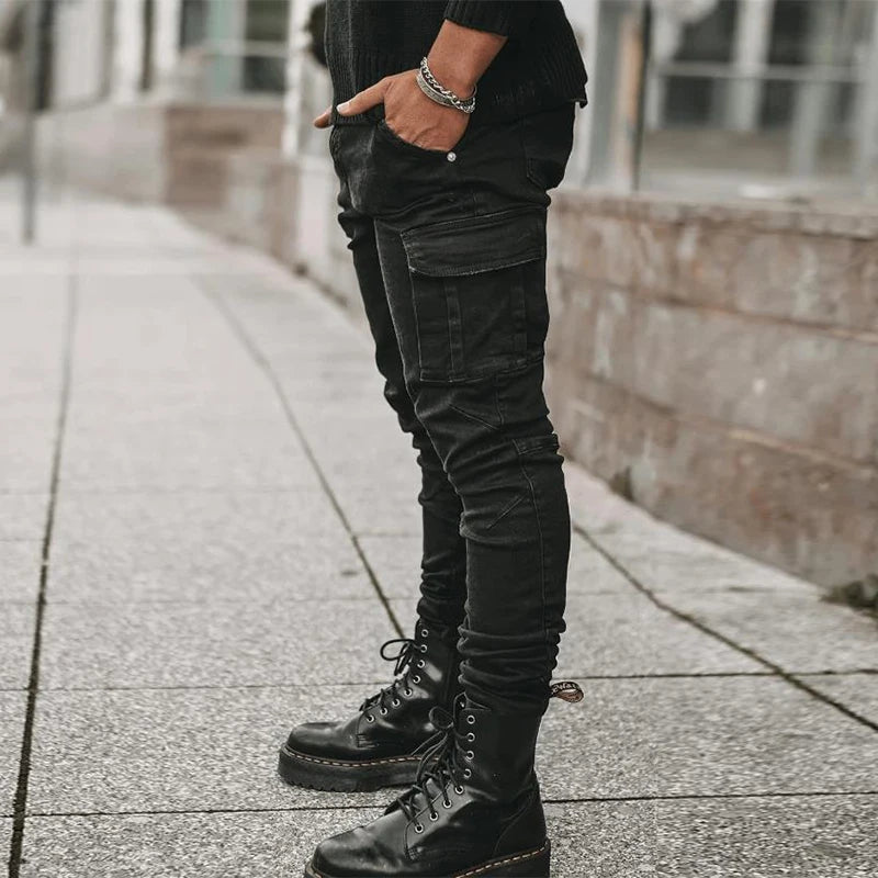 Fashion Mens Jeans Skinny Wash Pocket Denim Pants Boyfriend Streetwear Cargo Pants Straight Trousers Spring Summer Man Clothing