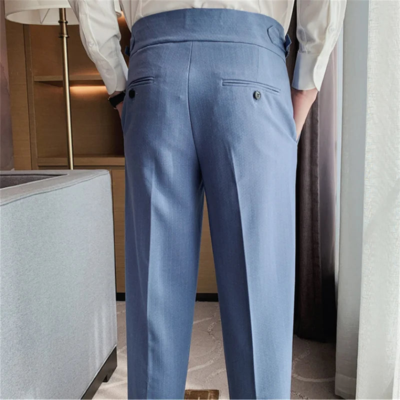 Fall 2022 High Quality Business Casual Draped High-waist Trousers Men Stripes Formal Pants Male Formal Office Social Suit Pants