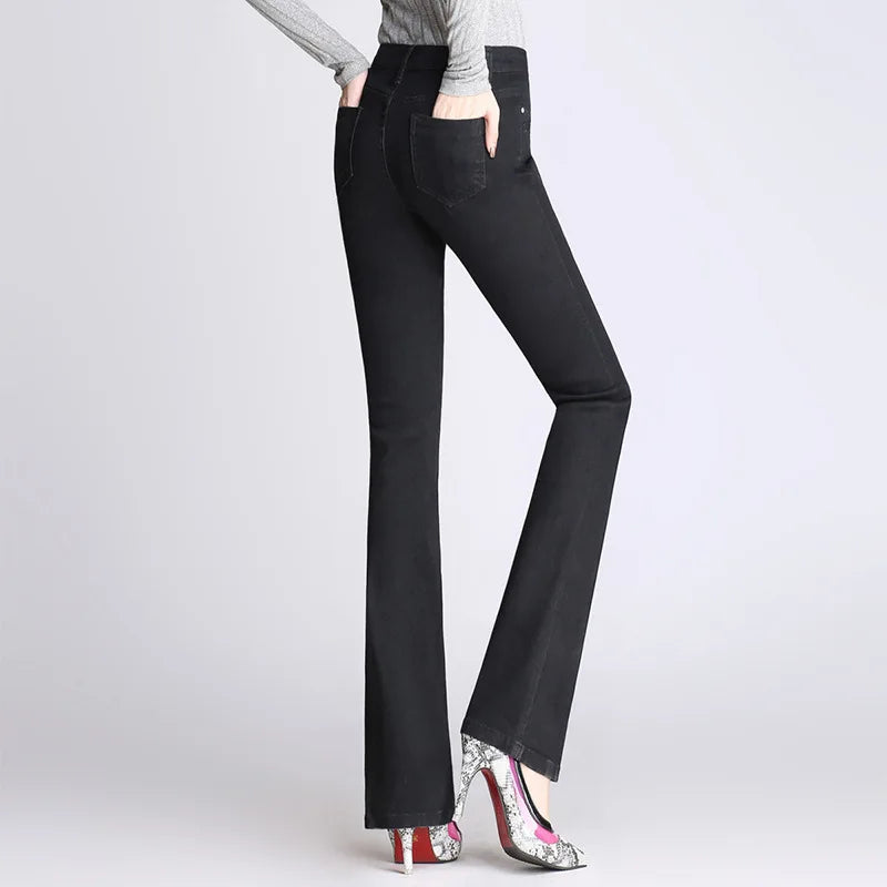 Winter Skinny Warm Women's Denim  Pants Big Size 26-34 Flare Jeans Plush Lined High Waist Vaqueros Thicken Vintage Bell-bottoms
