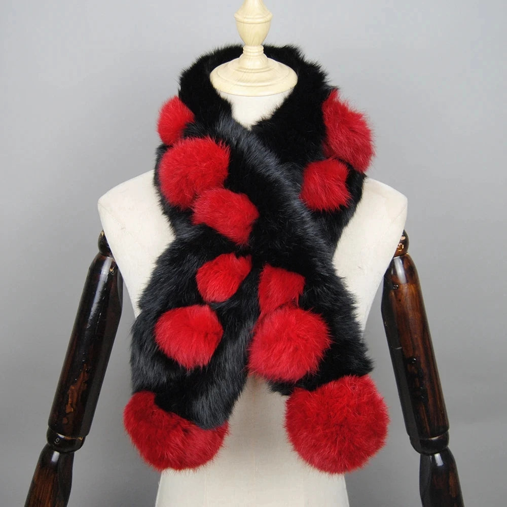 2023 Winter Luxury Natural Real Rabbit Fur Warm Scarf Fashion Soft Plush Thicken Snood Scarves Shawl for Adult Kids Women Girls