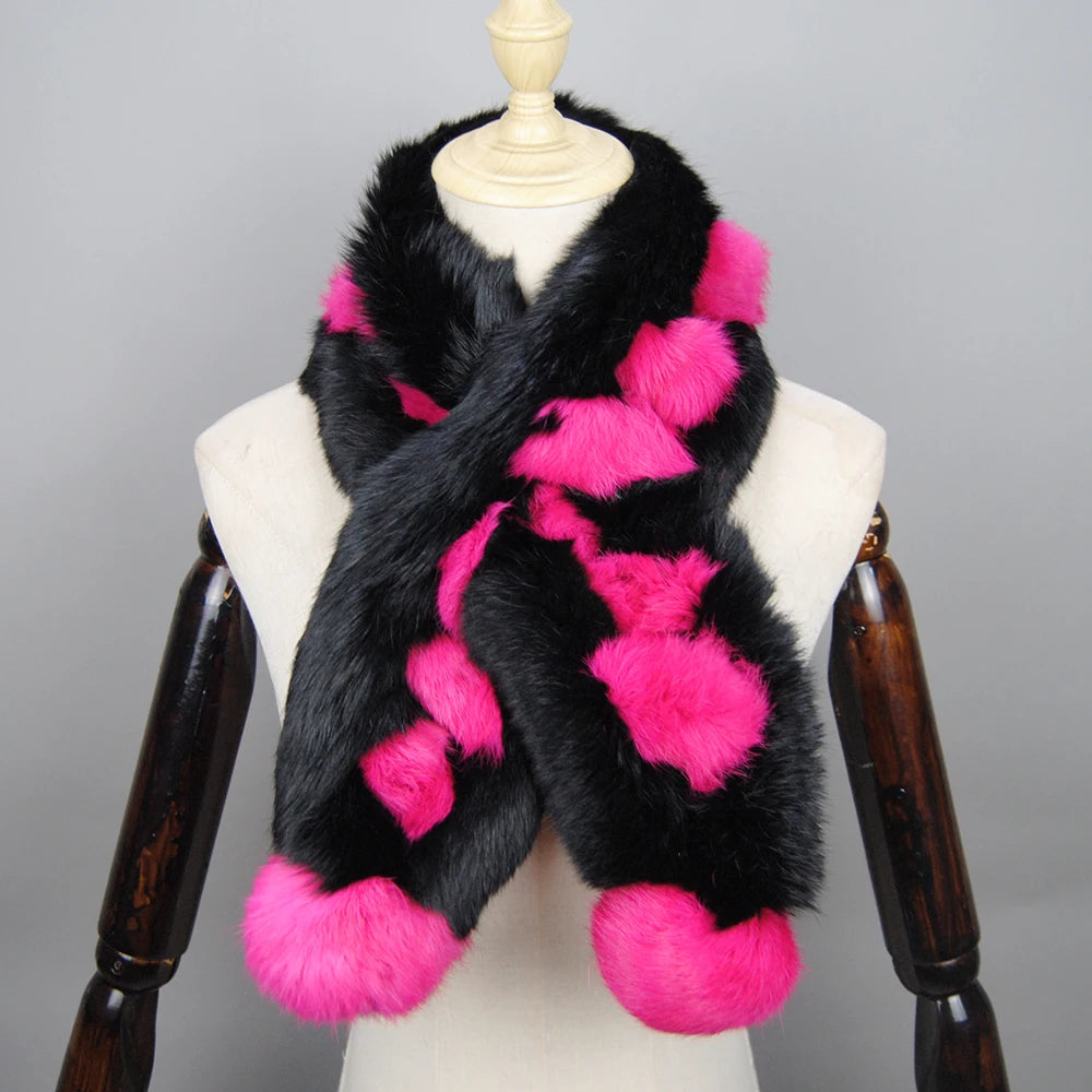 2023 Winter Luxury Natural Real Rabbit Fur Warm Scarf Fashion Soft Plush Thicken Snood Scarves Shawl for Adult Kids Women Girls