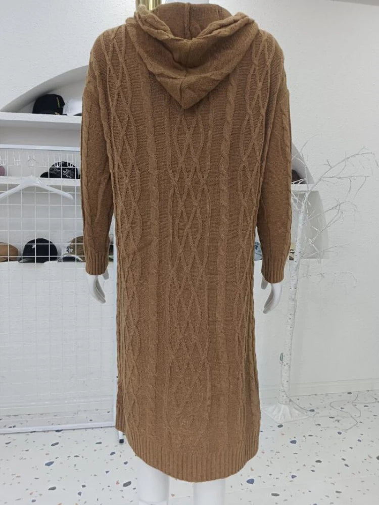 Fashion Women Sweaters 2023 Autumn/winter Solid Hooded Long Knitted Cardigan Knitwears Women's Clothing Oversized Cardigan Tops