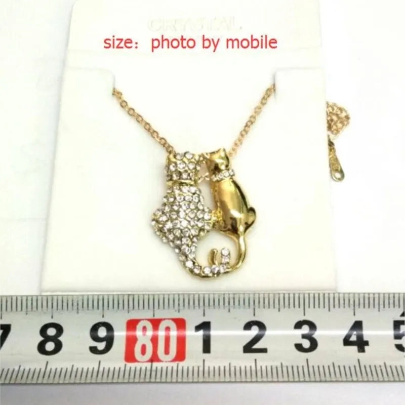 shine rhinestones Couple cat kitten Pendant Necklace sweater chain fashion jewelry lover girl birthday gift quality party date
