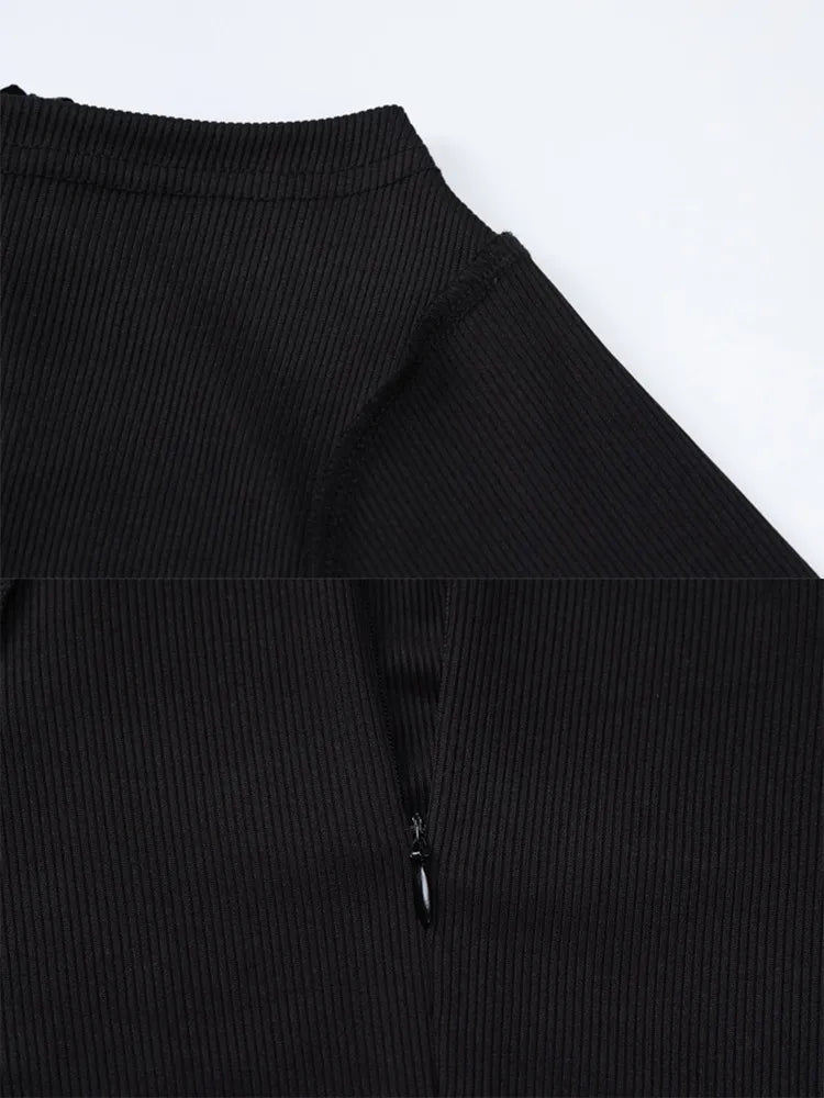 Solid Black Rompers Womens Jumpsuit High Waist Hollow Out Bodycon Playsuit Long Sleeve Sexy Bodysuit Y2k One Piece Ropa De Mujer