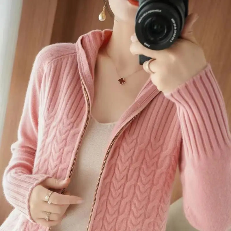 Women's Knitted Sweater Cardigan Jacket 2023 New Stand Coller Casual Zipper Sweater Coat Loose Slim Female Knitted Cardigans