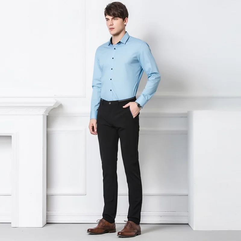 2023 Spring Non-Iron Dress Men Classic Pants Fashion Business Chino Pant Male Stretch Slim Fit Elastic Long Casual Black Trouser