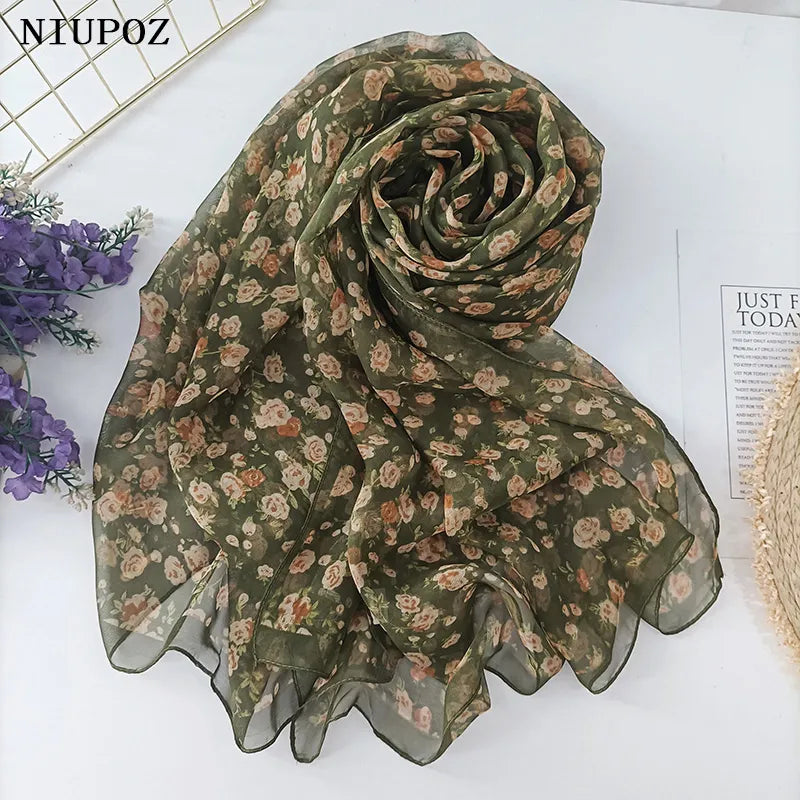 70*180CM Women Foulard Elegant Bandana Chiffon Georgette Scarf  Flower Long Shawl Summer Sun Protection Thin Breathable