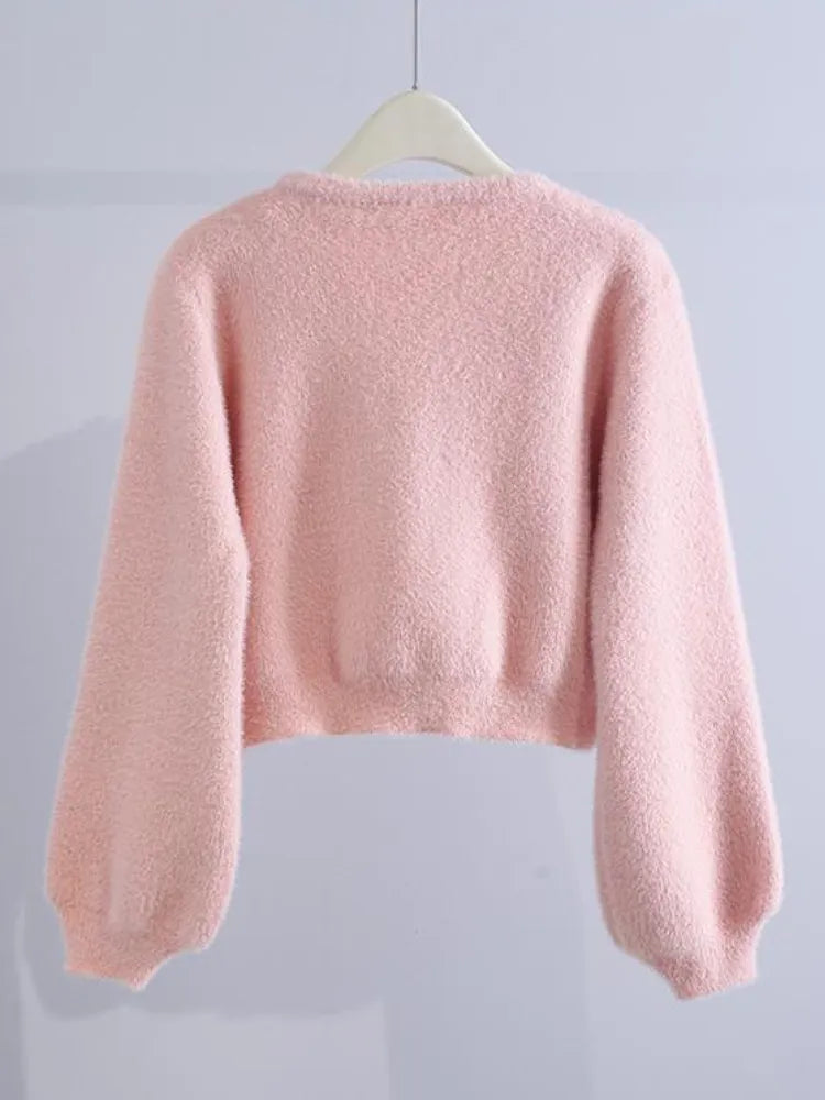 Women's Sweaters Sweater Jacket for Women's Autumn Winter 2023 New In Loose Bowknot Knitted Korean Fashion Sweet Pink Cardigan