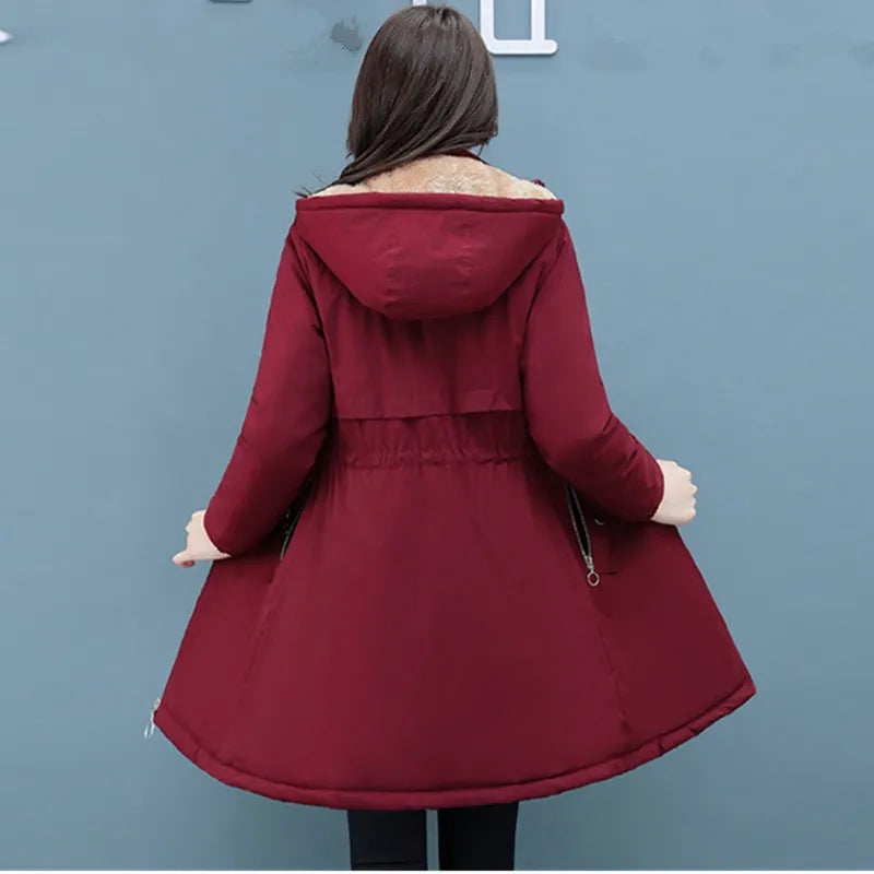 UHYTGF 2022 Parkas Jackets Womens Hooded Windproof Autumn Winter Cotton Coats Female Plush Thicken Cold Proof Warm Overcoat 1958