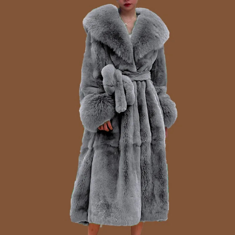 Winter Women Long Faux Fur Coat Thick Warm Mink Fur Jacket Feather Coats Oversized Outerwear Fur Collar Luxury Women's Clothing