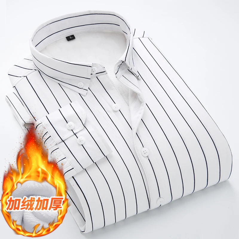 Men's Striped Long Sleeved Shirt 2023 Autumn High-quality Fashionable Business Slim Fitting Formal Shirt Winter Thickened Shirt