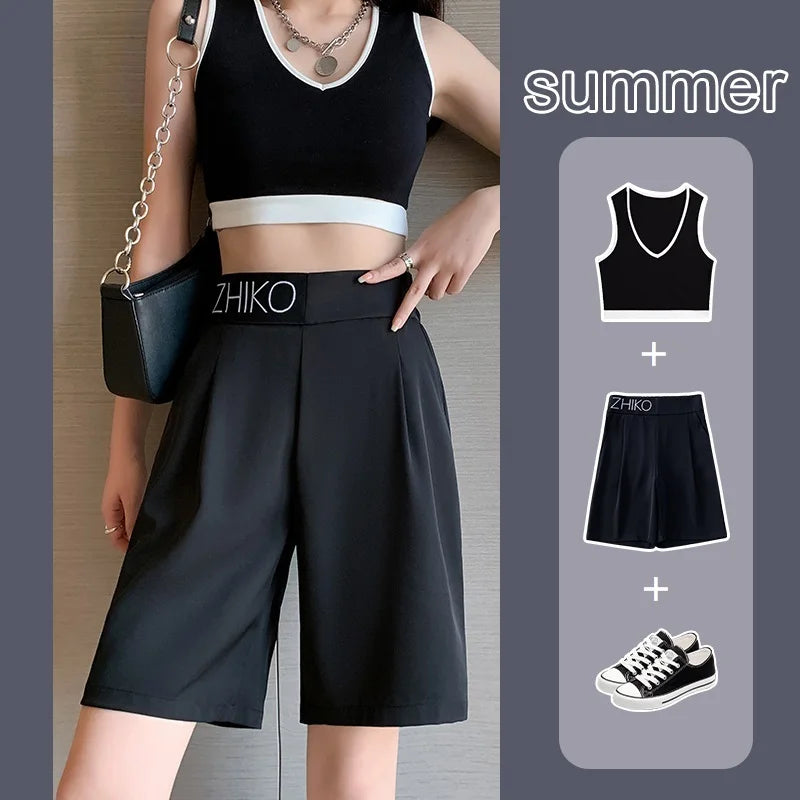 Shorts Women's Cycling Summer Shorts High Waist Black Suit Shorts Oversize Casual Basic Short Pants Korean Fashion CICHENG