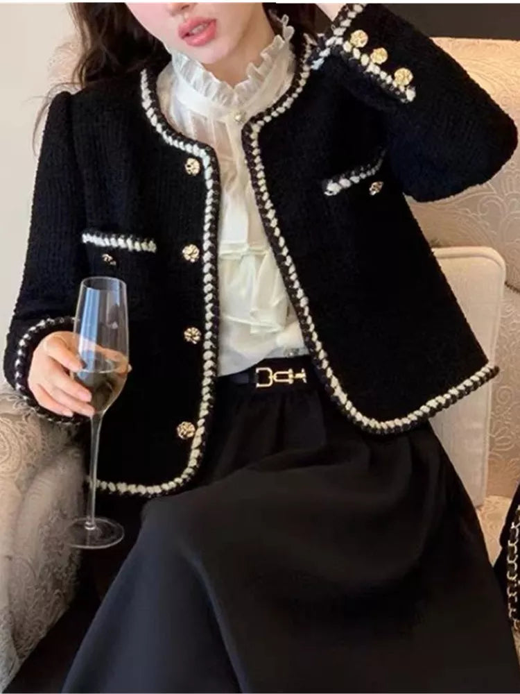 SMTHMA French Style Small Fragrant Woolen Coat Women's Spring And Autumn Short Vintage High Quality Tweed Top