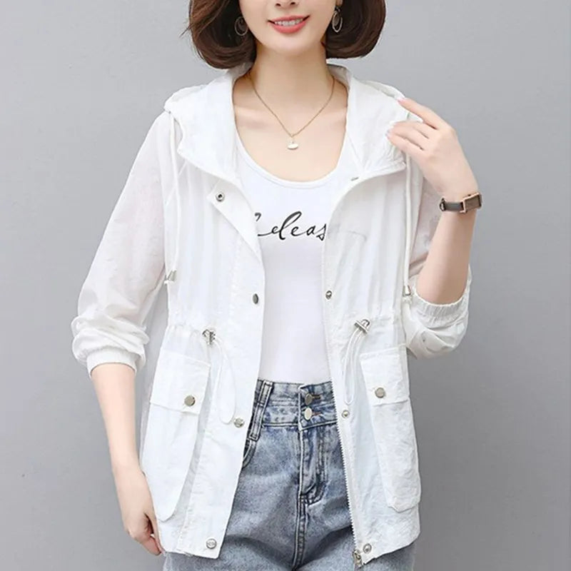 2023 New Summer Women's Jacket Thin Coat Casual Windbreaker Sun Protection Jackets Basic Zipper Coat Tops Female