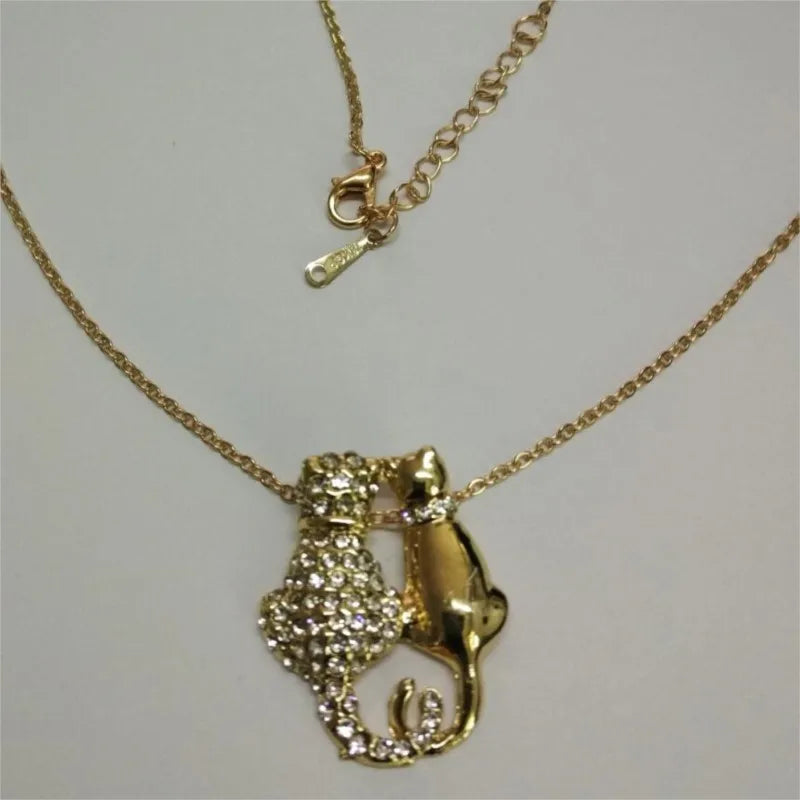 shine rhinestones Couple cat kitten Pendant Necklace sweater chain fashion jewelry lover girl birthday gift quality party date