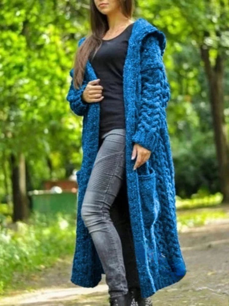 Fashion Women Sweaters 2023 Autumn/winter Solid Hooded Long Knitted Cardigan Knitwears Women's Clothing Oversized Cardigan Tops
