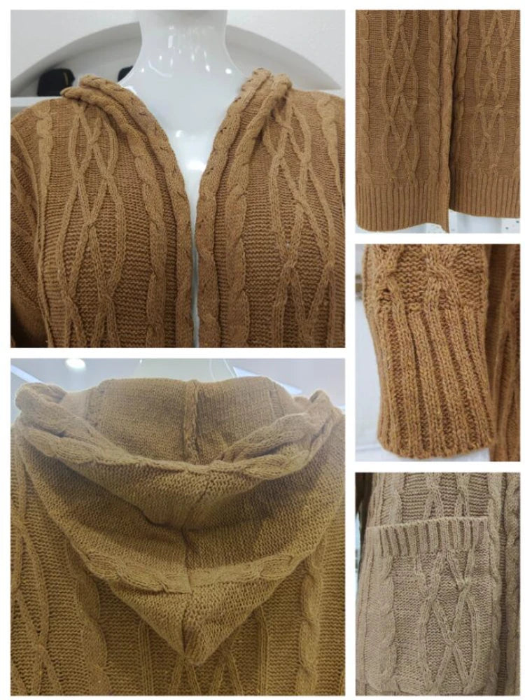 Fashion Women Sweaters 2023 Autumn/winter Solid Hooded Long Knitted Cardigan Knitwears Women's Clothing Oversized Cardigan Tops
