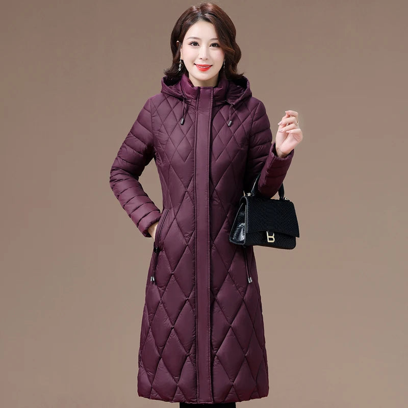 Women's Winter Coats Hooded 2023 New Casual Cotton Padded Jackets for Women Long Parkas Warm Slim Solid Color Winter Overcoat