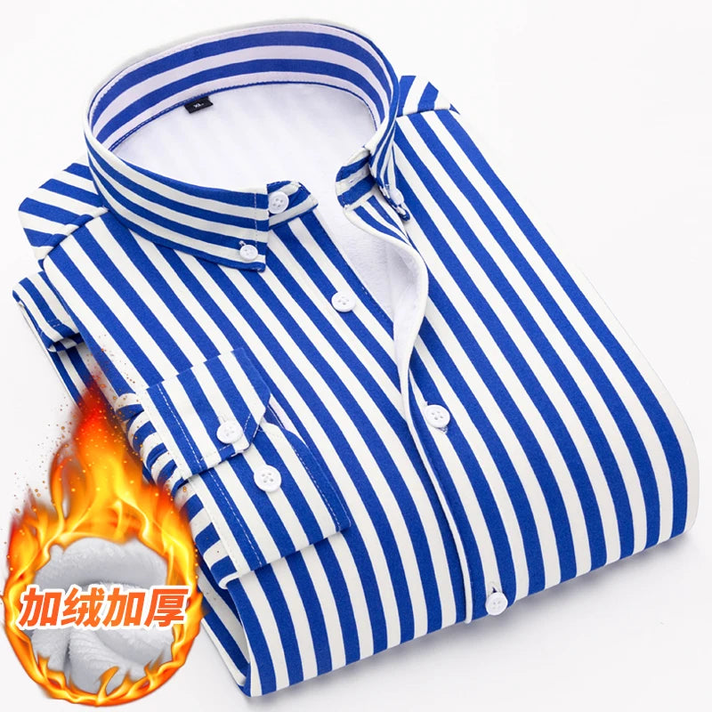 Men's Striped Long Sleeved Shirt 2023 Autumn High-quality Fashionable Business Slim Fitting Formal Shirt Winter Thickened Shirt