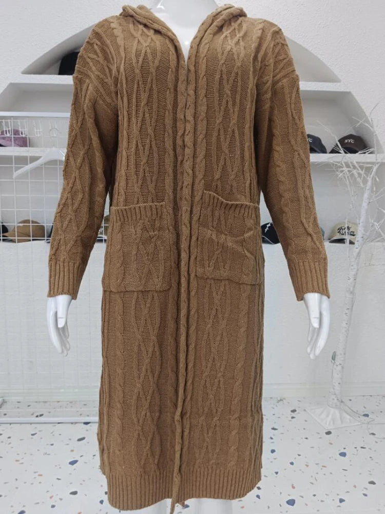 Fashion Women Sweaters 2023 Autumn/winter Solid Hooded Long Knitted Cardigan Knitwears Women's Clothing Oversized Cardigan Tops