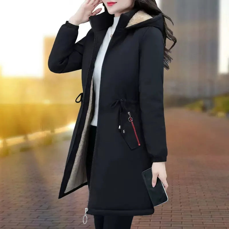 UHYTGF 2022 Parkas Jackets Womens Hooded Windproof Autumn Winter Cotton Coats Female Plush Thicken Cold Proof Warm Overcoat 1958