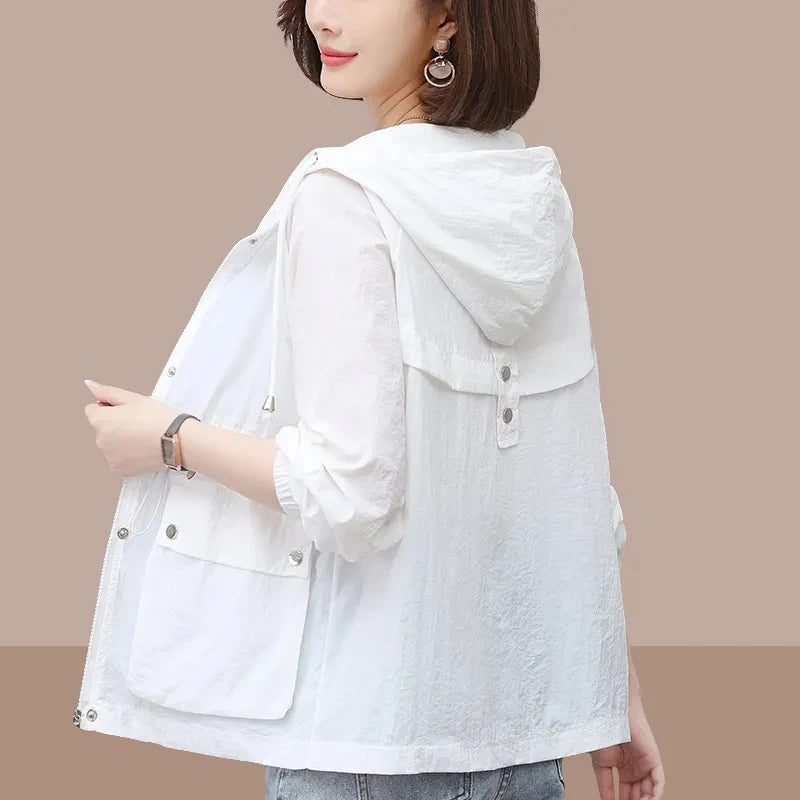 2023 New Summer Women's Jacket Thin Coat Casual Windbreaker Sun Protection Jackets Basic Zipper Coat Tops Female