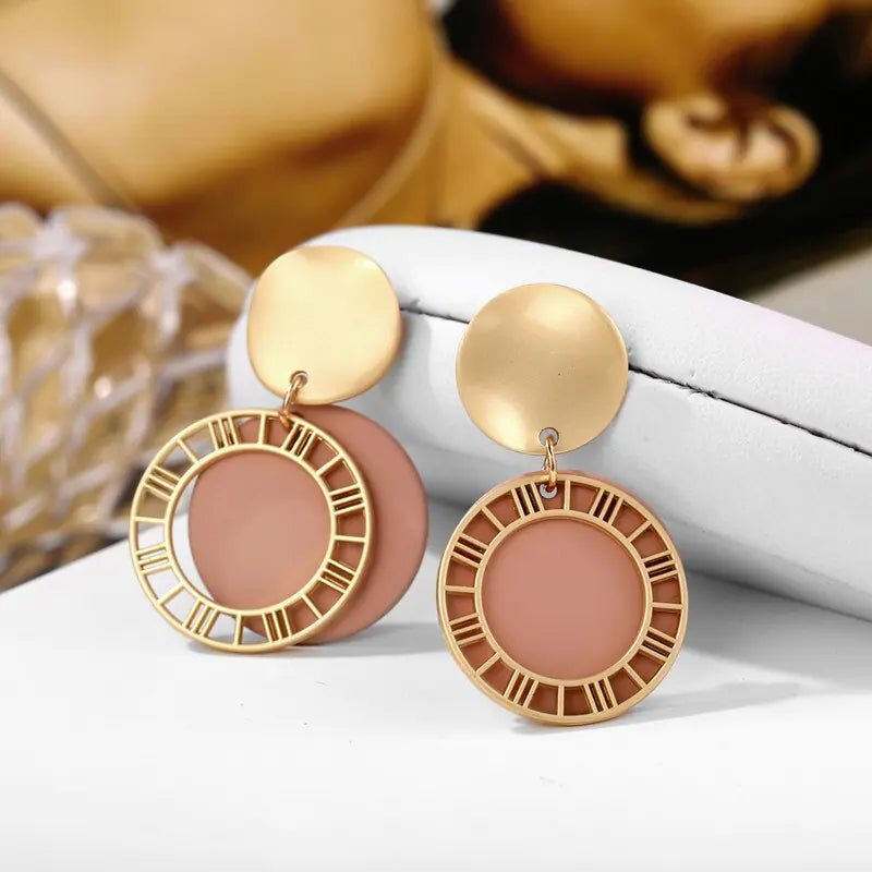 Trendy Roman Numeral Cutout Sequin Earrings for Girls