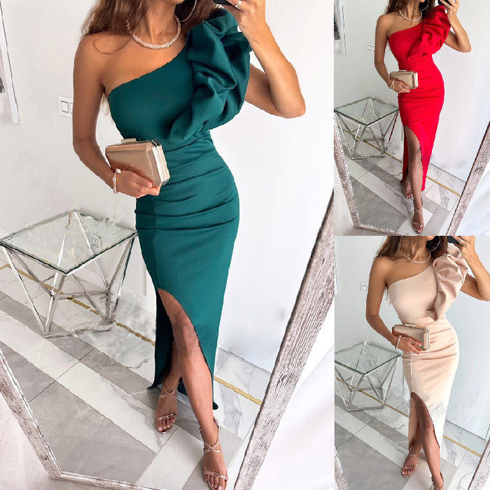 Asymmetric High-Waist Midi Dress