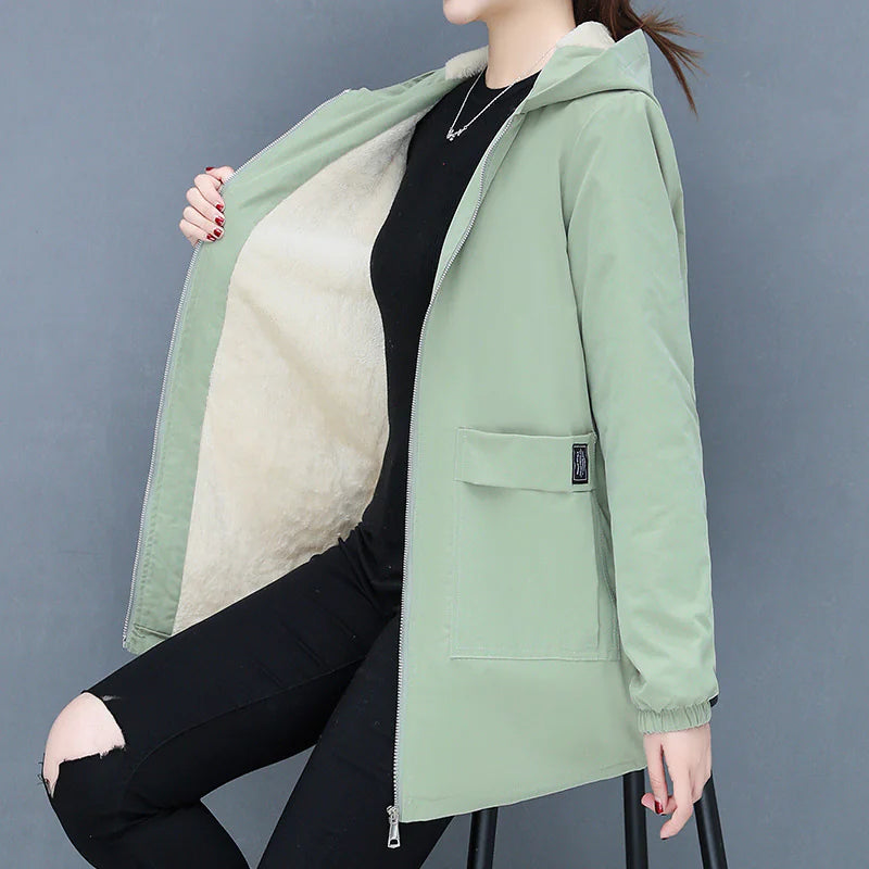 Loose Mid-Length Hooded Top