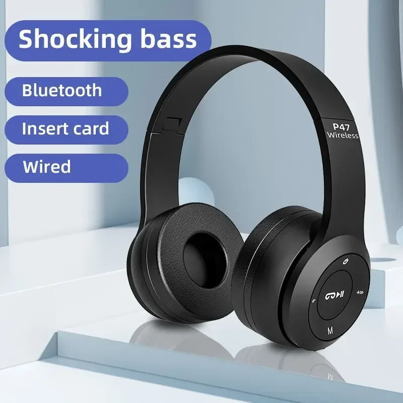 P47 Foldable Wireless Bluetooth 50 HIFI Stereo Bass Headphones for Music Gaming Kids Girls Smartphone Audio Earphones Device