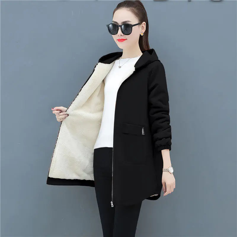Loose Mid-Length Hooded Top
