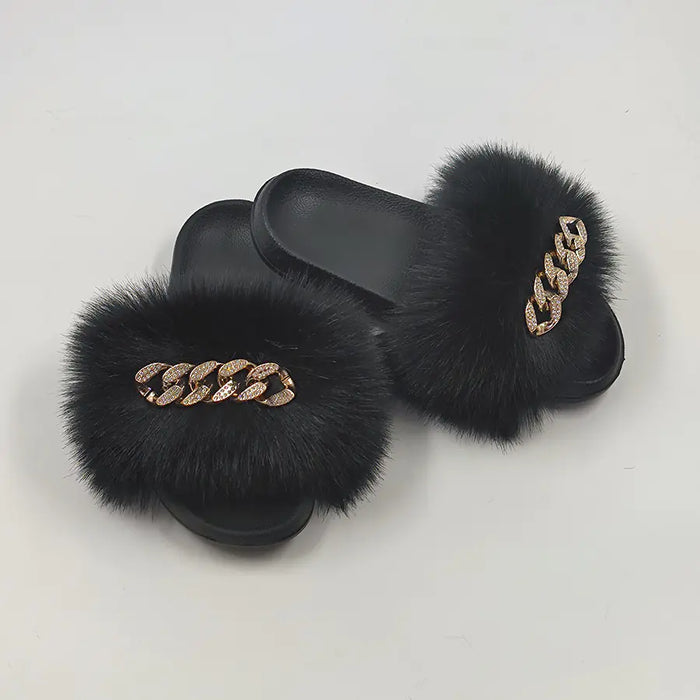 Plush Imitation Fox Fur Flip Flops Slippers