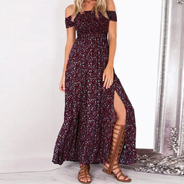 Floral Off-Shoulder Split Maxi Dress