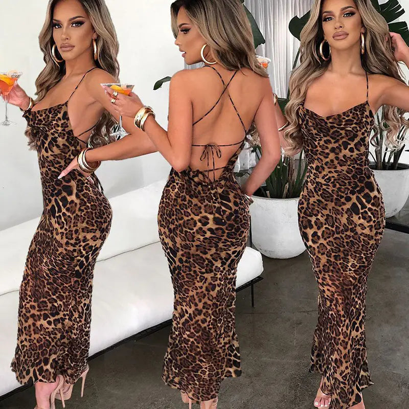 Printed Lace Up Slim Fit Maxi Dress