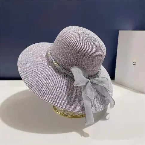 French Lace Strap Big Brim Beach Hat for Women