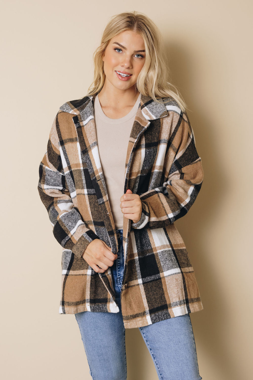 Speak Now Plaid Buttoned Shirt Jacket