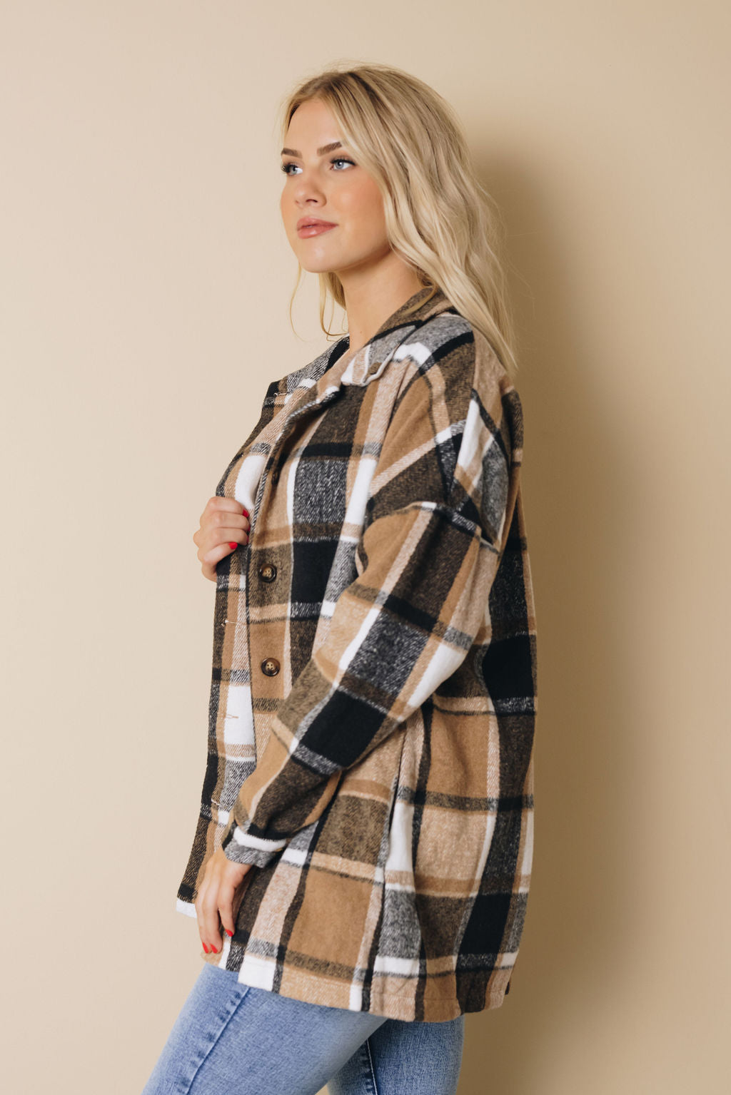 Speak Now Plaid Buttoned Shirt Jacket