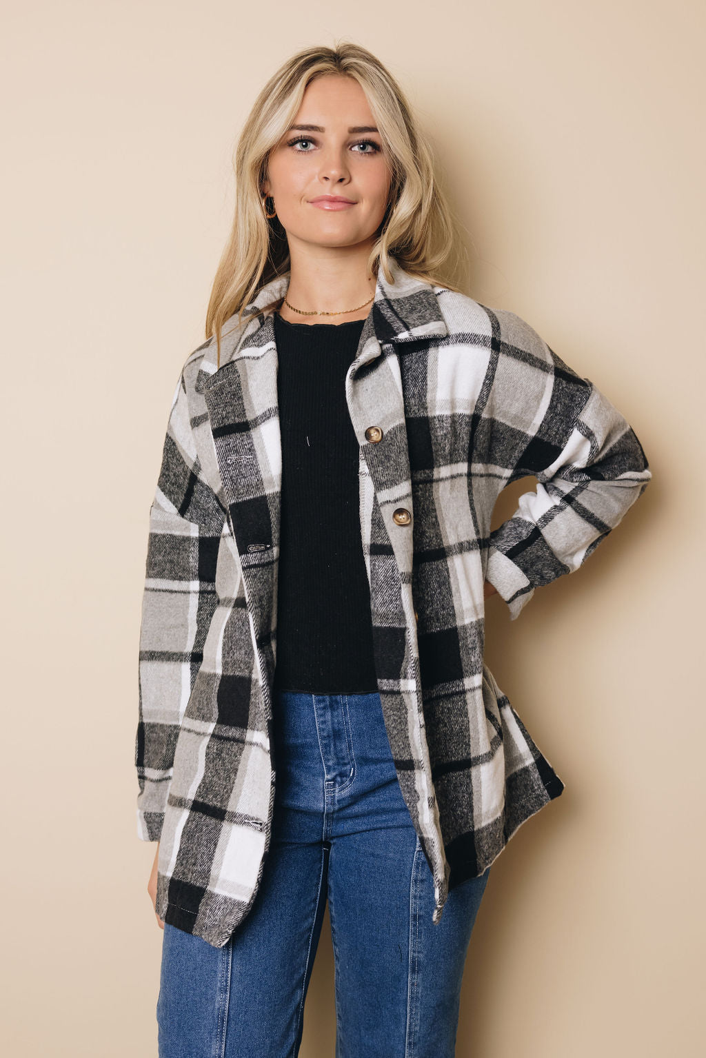 Speak Now Plaid Buttoned Shirt Jacket
