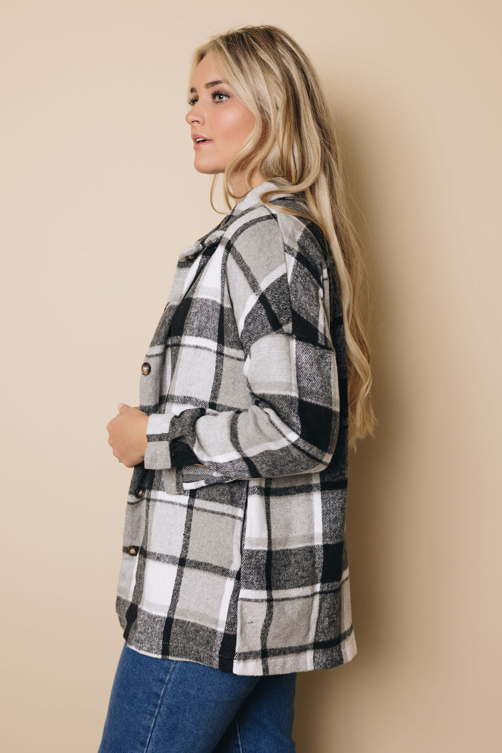Speak Now Plaid Buttoned Shirt Jacket