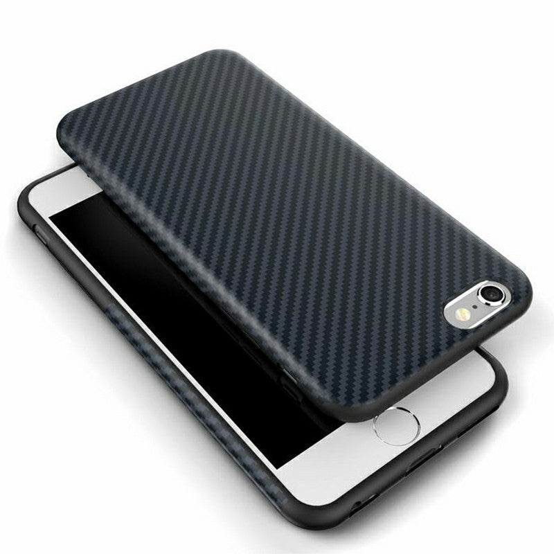 TPU Carbon Fiber Soft Phone Cover Case for iPhone 7 Plus - Dark Blue