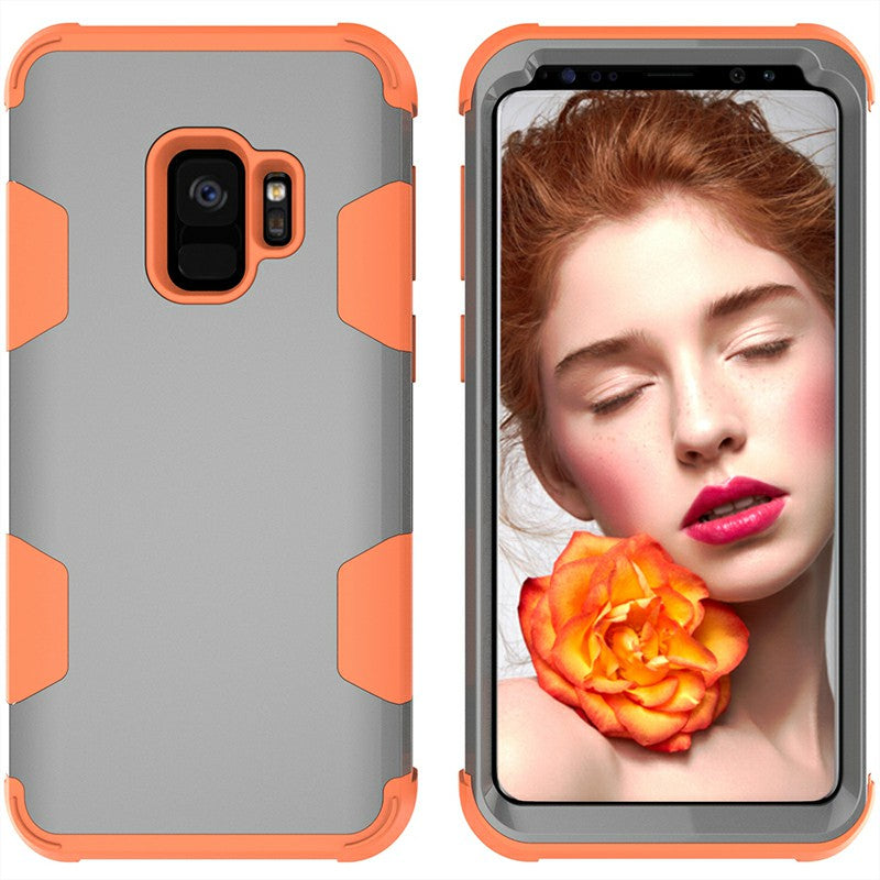 Samsung S9 Hard PC Cover Case with Shock Absorption Bumper Hybird Phone Case - Grey+Orange