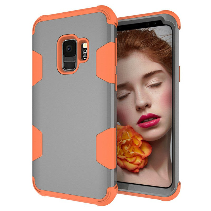 Samsung S9 Hard PC Cover Case with Shock Absorption Bumper Hybird Phone Case - Grey+Orange