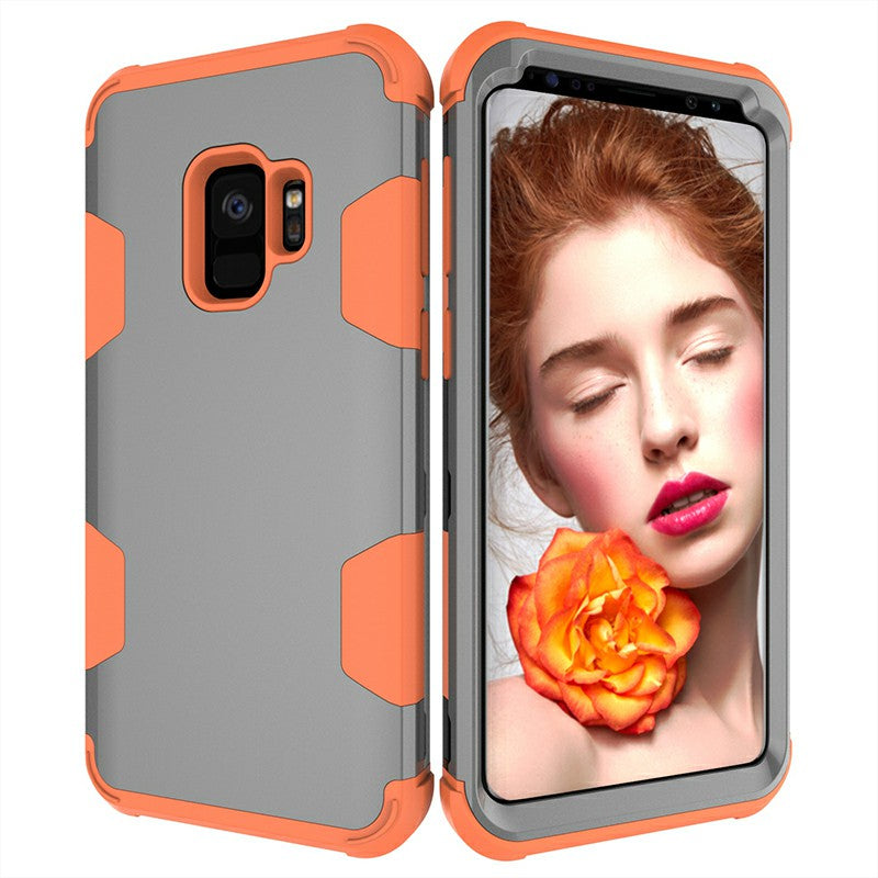 Samsung S9 Hard PC Cover Case with Shock Absorption Bumper Hybird Phone Case - Grey+Orange