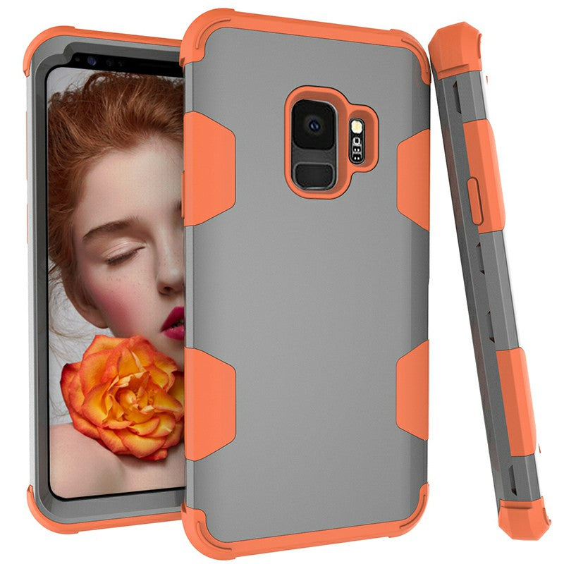 Samsung S9 Hard PC Cover Case with Shock Absorption Bumper Hybird Phone Case - Grey+Orange
